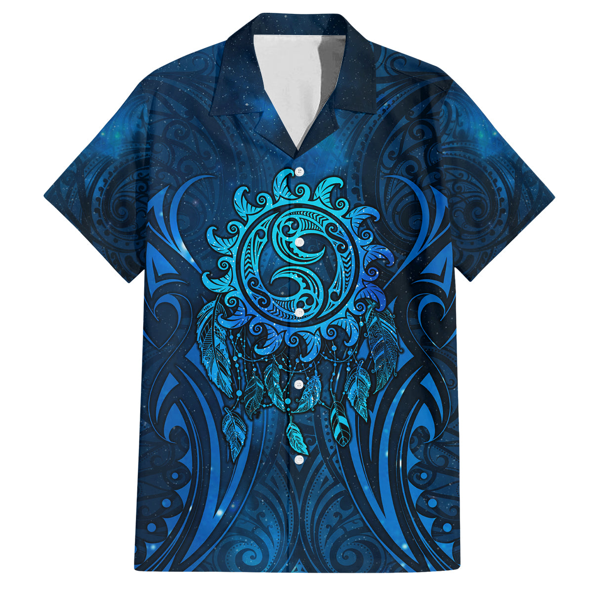New Zealand Dream Catcher Family Matching Summer Maxi Dress and Hawaiian Shirt Maori Koru Pattern Blue Version