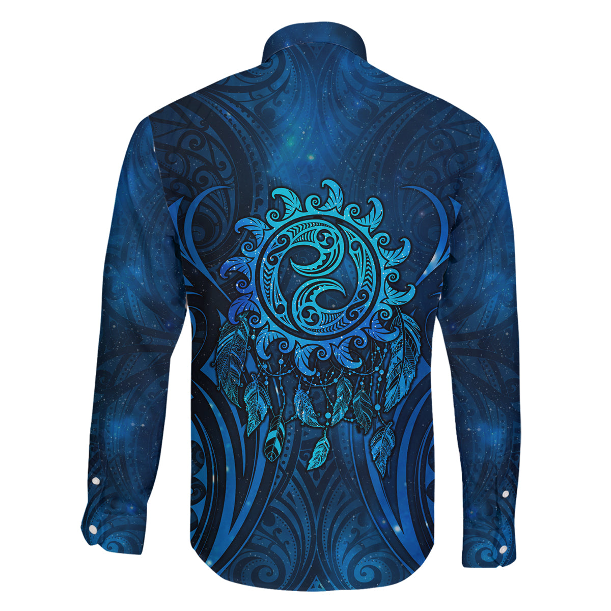 New Zealand Dream Catcher Family Matching Tank Maxi Dress and Hawaiian Shirt Maori Koru Pattern Blue Version