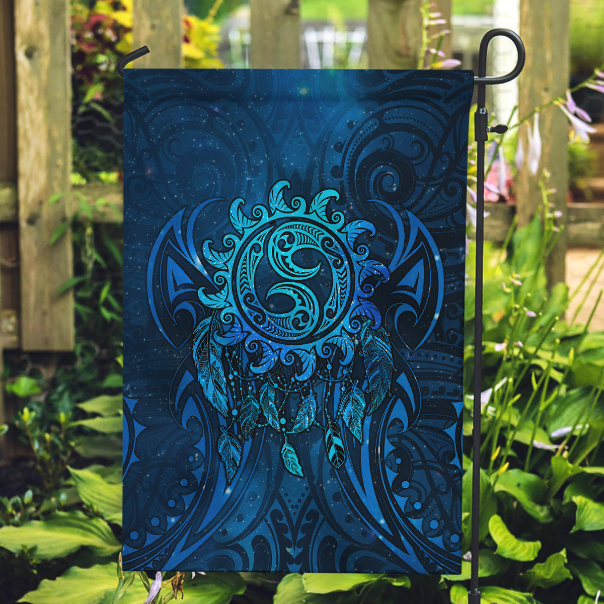 New Zealand Dream Catcher Garden Flag Maori Koru Pattern Blue Version LT05 Garden Flag Blue - Polynesian Pride