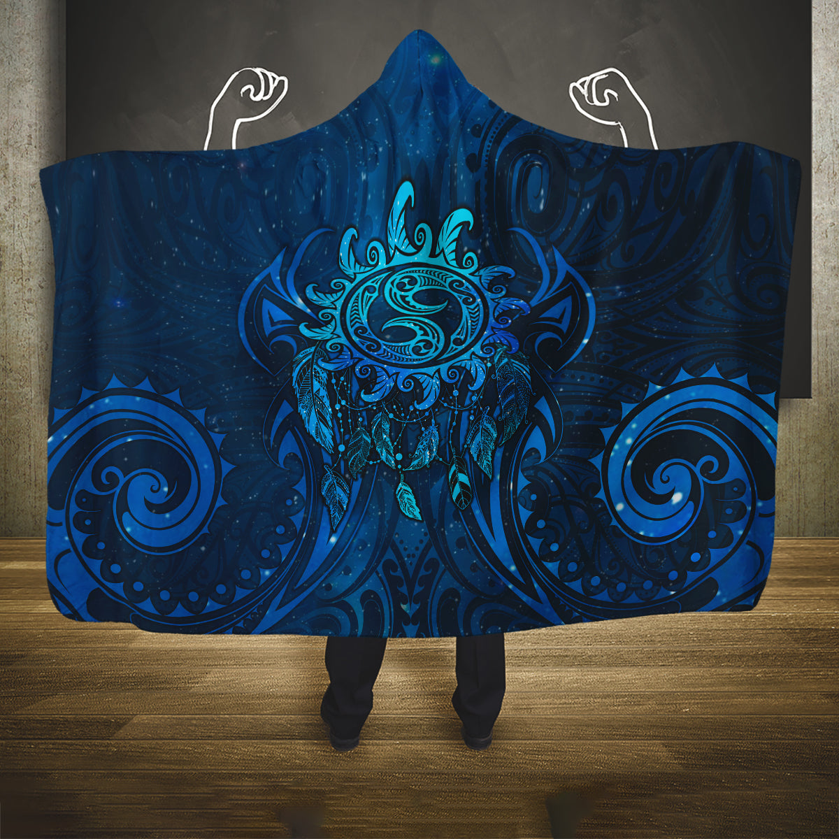 New Zealand Dream Catcher Hooded Blanket Maori Koru Pattern Blue Version LT05 One Size Blue - Polynesian Pride