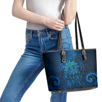 New Zealand Dream Catcher Leather Tote Bag Maori Koru Pattern Blue Version LT05 - Polynesian Pride