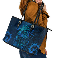 New Zealand Dream Catcher Leather Tote Bag Maori Koru Pattern Blue Version LT05 - Polynesian Pride