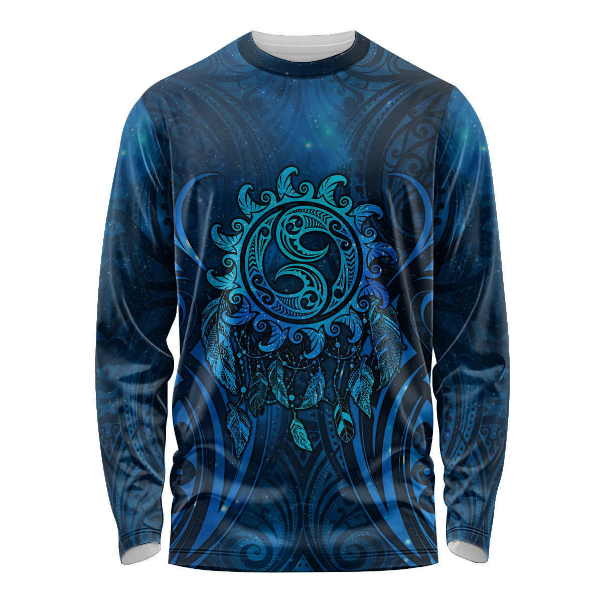 New Zealand Dream Catcher Long Sleeve Shirt Maori Koru Pattern Blue Version