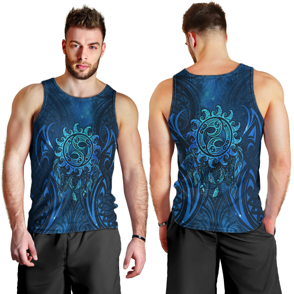 New Zealand Dream Catcher Men Tank Top Maori Koru Pattern Blue Version LT05 - Polynesian Pride