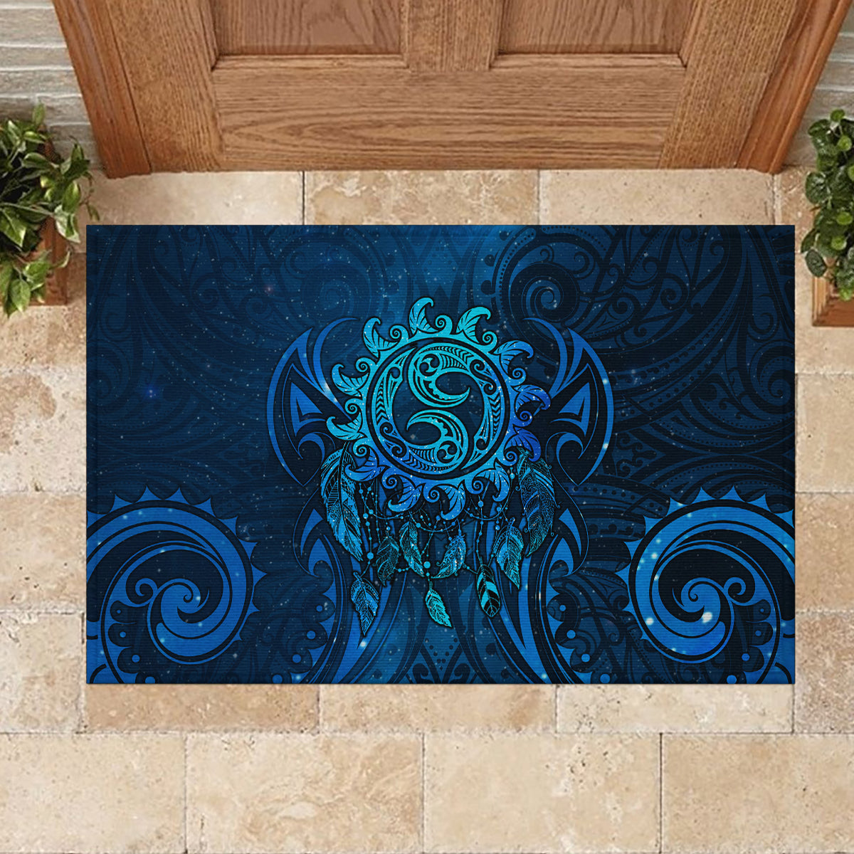 New Zealand Dream Catcher Rubber Doormat Maori Koru Pattern Blue Version LT05 - Polynesian Pride