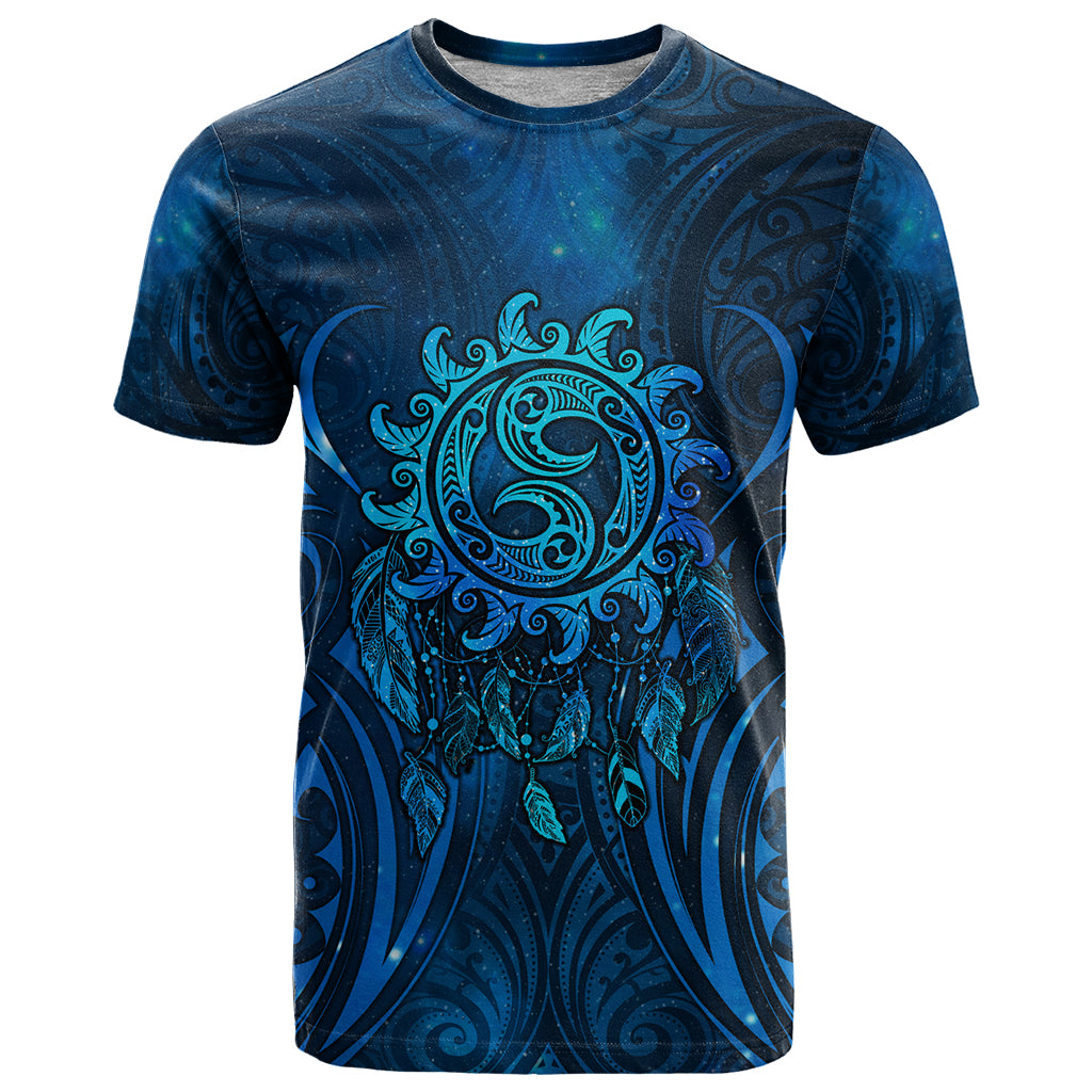 New Zealand Dream Catcher T Shirt Maori Koru Pattern Blue Version