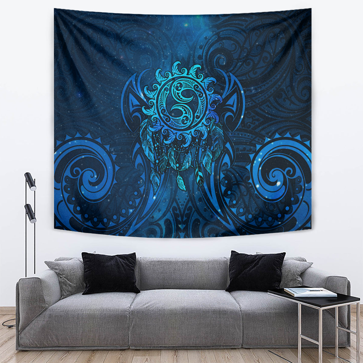 New Zealand Dream Catcher Tapestry Maori Koru Pattern Blue Version LT05 Blue - Polynesian Pride