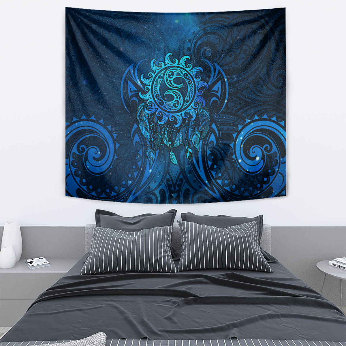 New Zealand Dream Catcher Tapestry Maori Koru Pattern Blue Version LT05 - Polynesian Pride