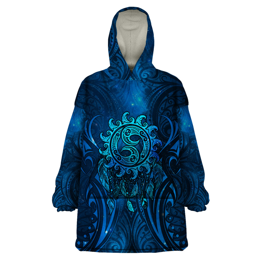 New Zealand Dream Catcher Wearable Blanket Hoodie Maori Koru Pattern Blue Version