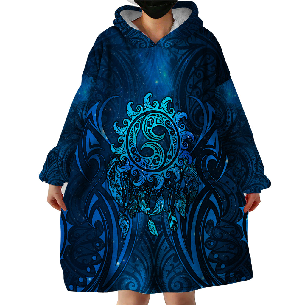 New Zealand Dream Catcher Wearable Blanket Hoodie Maori Koru Pattern Blue Version LT05 - Polynesian Pride