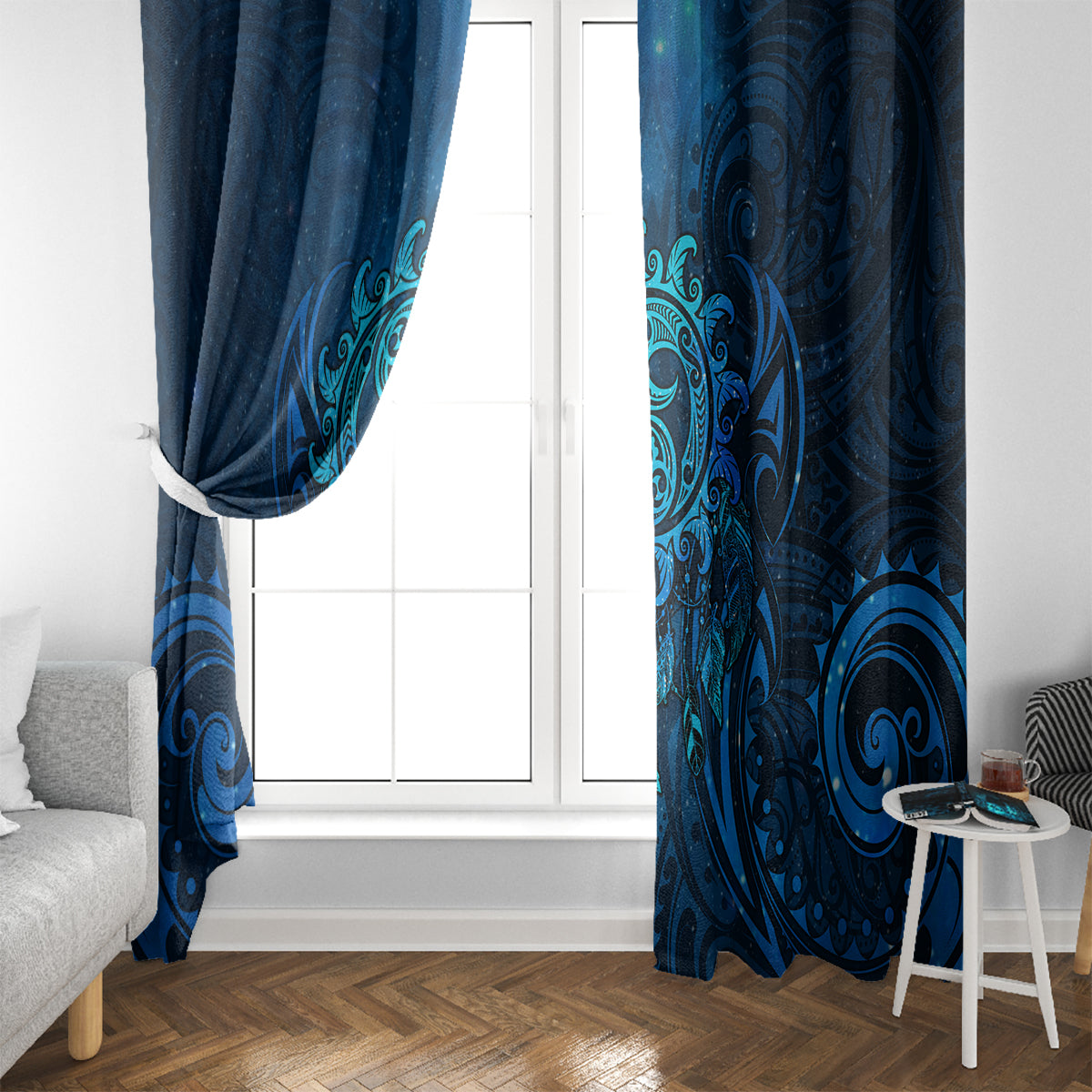New Zealand Dream Catcher Window Curtain Maori Koru Pattern Blue Version LT05 - Polynesian Pride