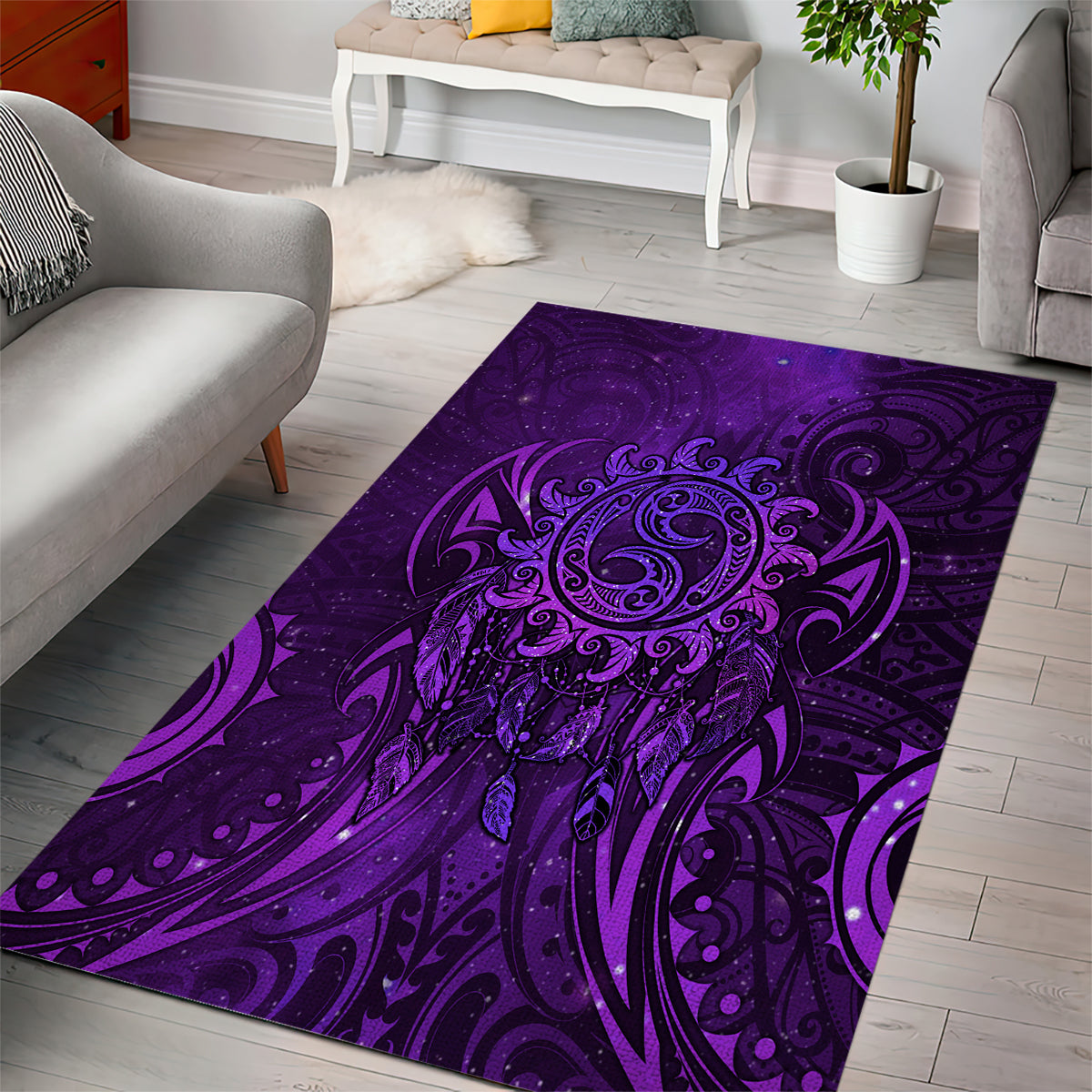 New Zealand Dream Catcher Area Rug Maori Koru Pattern Purple Version