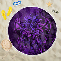 New Zealand Dream Catcher Beach Blanket Maori Koru Pattern Purple Version