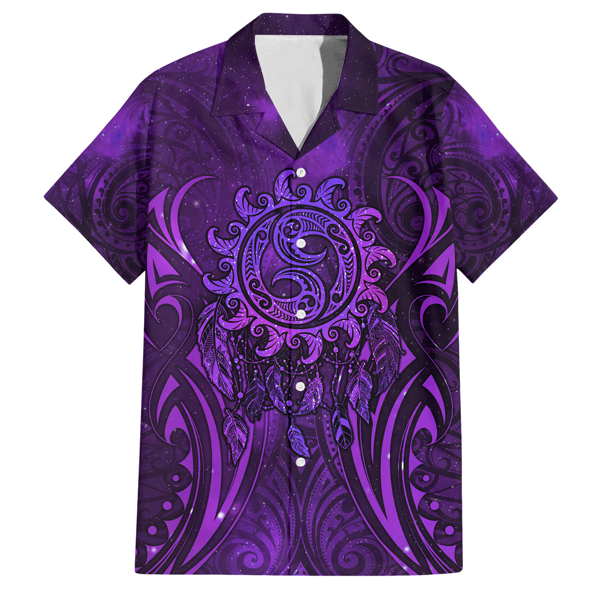 New Zealand Dream Catcher Family Matching Off Shoulder Maxi Dress and Hawaiian Shirt Maori Koru Pattern Purple Version