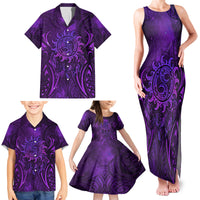 New Zealand Dream Catcher Family Matching Tank Maxi Dress and Hawaiian Shirt Maori Koru Pattern Purple Version