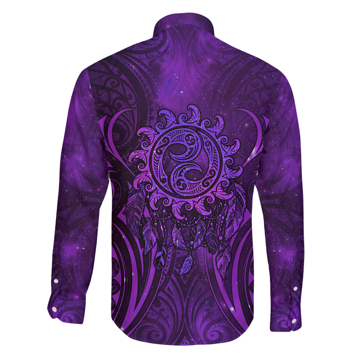 New Zealand Dream Catcher Family Matching Tank Maxi Dress and Hawaiian Shirt Maori Koru Pattern Purple Version