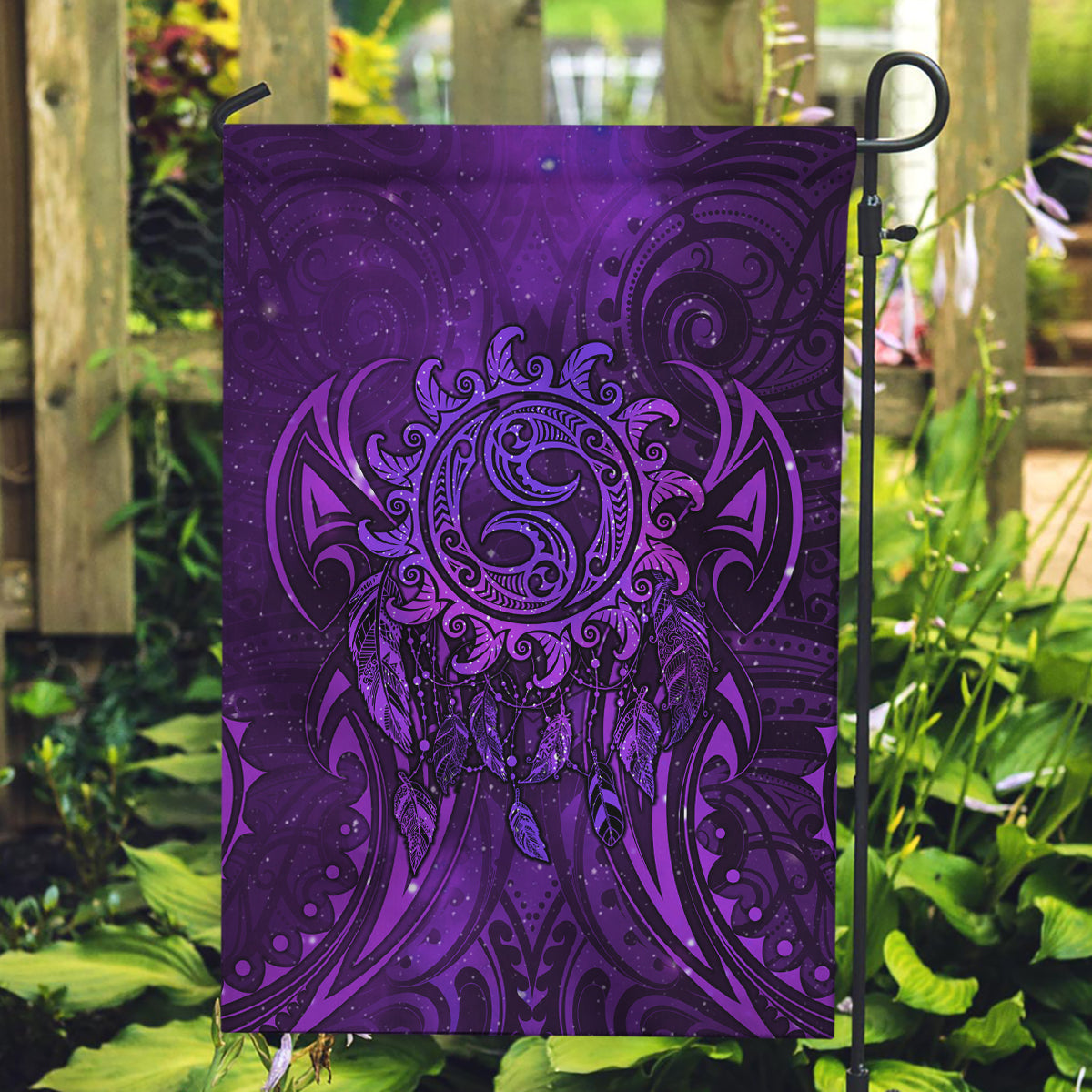New Zealand Dream Catcher Garden Flag Maori Koru Pattern Purple Version LT05 Garden Flag Purple - Polynesian Pride