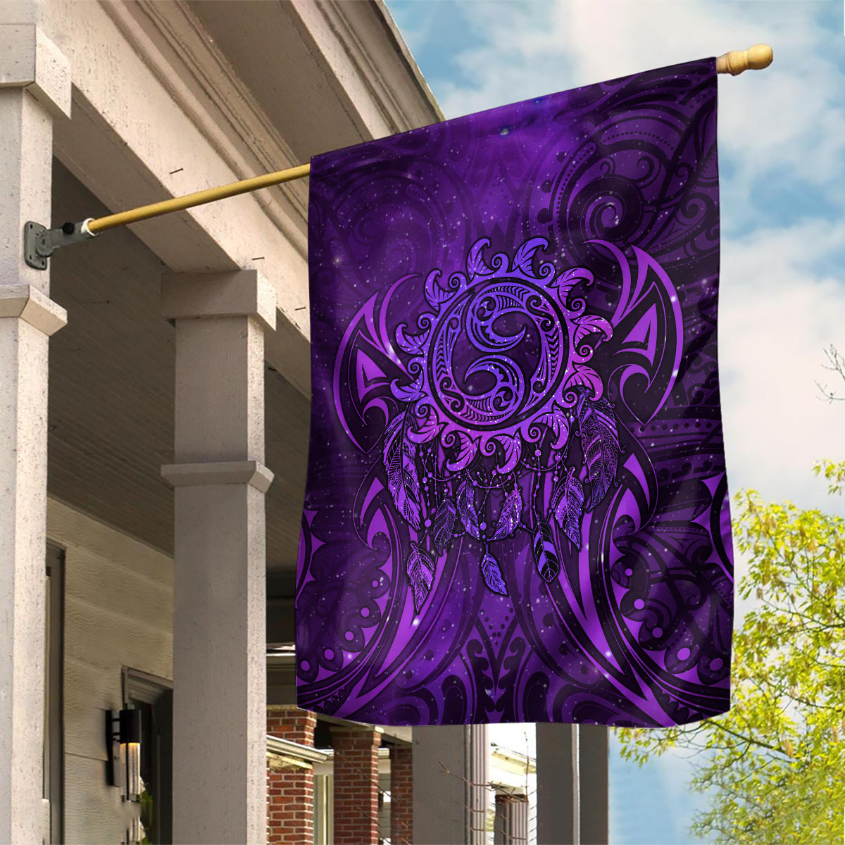New Zealand Dream Catcher Garden Flag Maori Koru Pattern Purple Version LT05 House Flag Purple - Polynesian Pride