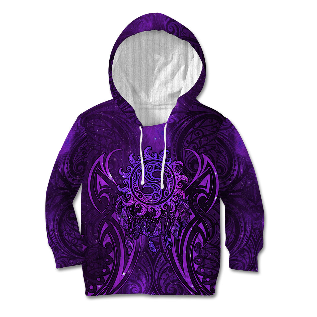 New Zealand Dream Catcher Kid Hoodie Maori Koru Pattern Purple Version