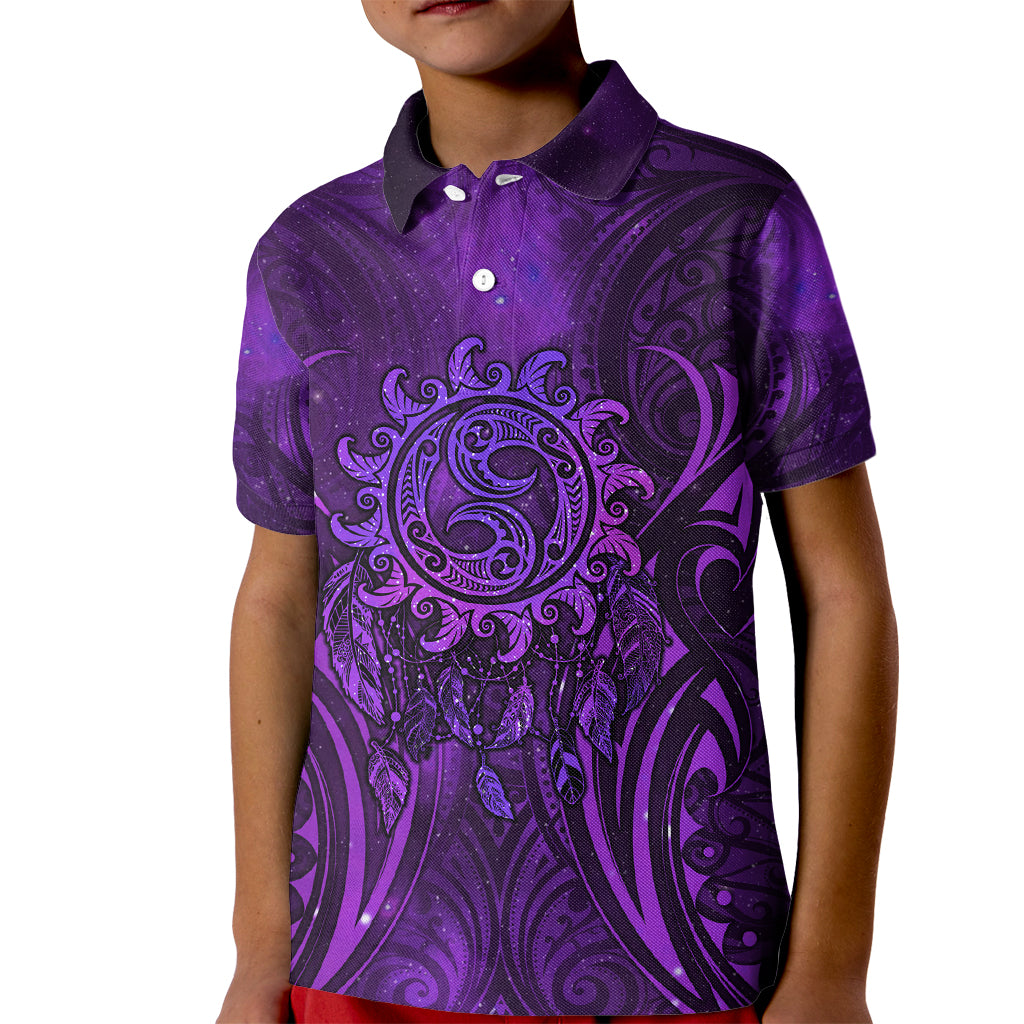 New Zealand Dream Catcher Kid Polo Shirt Maori Koru Pattern Purple Version