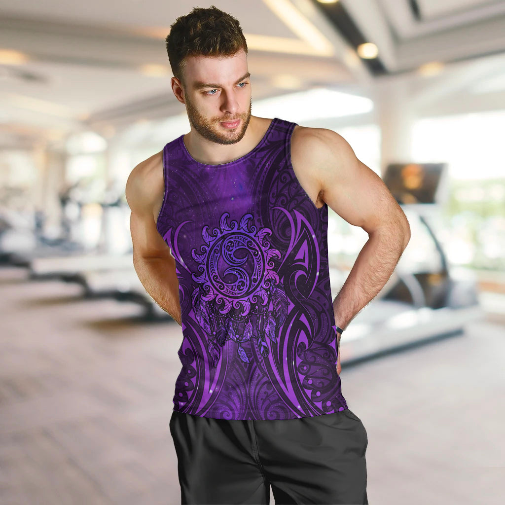 New Zealand Dream Catcher Men Tank Top Maori Koru Pattern Purple Version