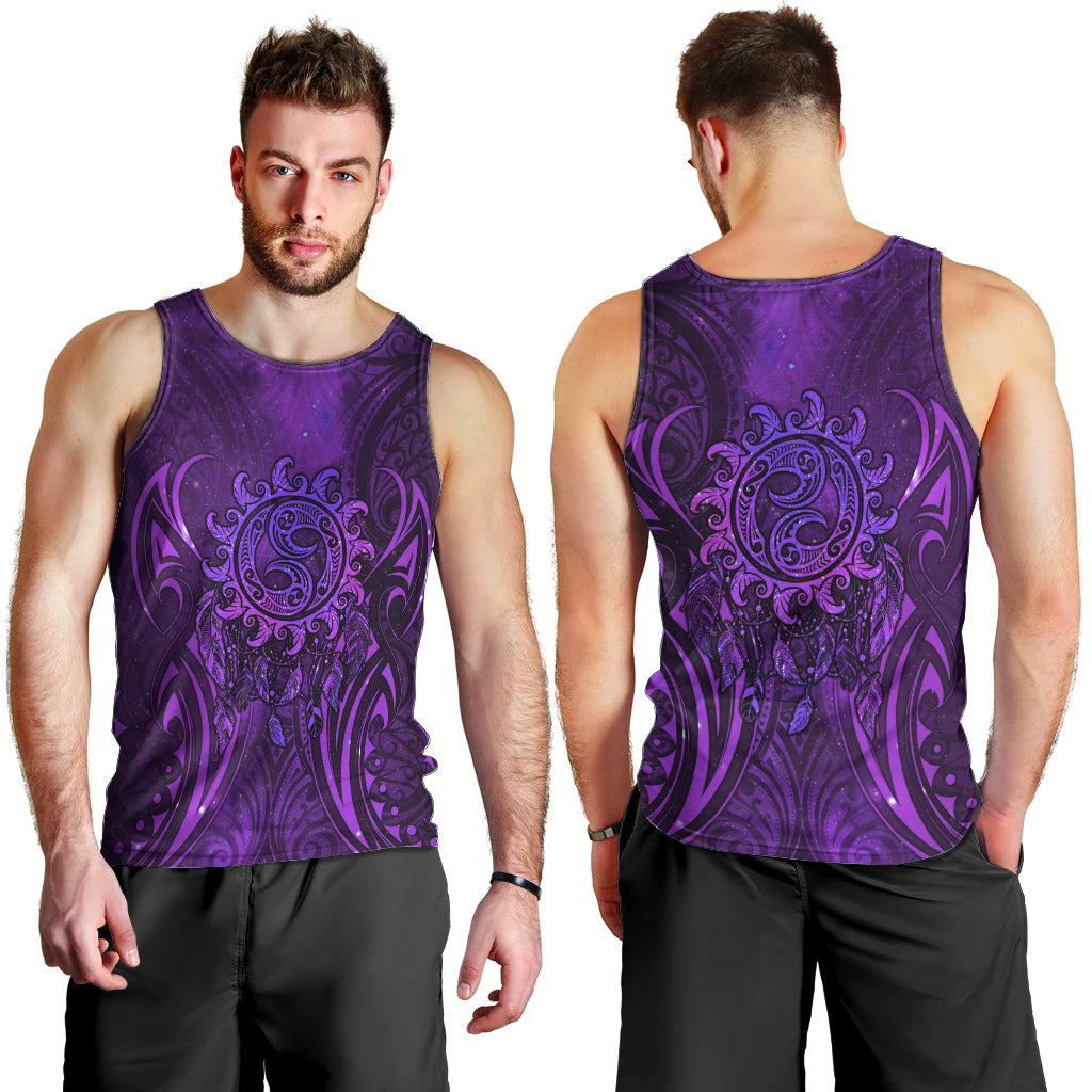 New Zealand Dream Catcher Men Tank Top Maori Koru Pattern Purple Version LT05 - Polynesian Pride