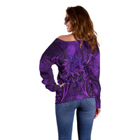 New Zealand Dream Catcher Off Shoulder Sweater Maori Koru Pattern Purple Version
