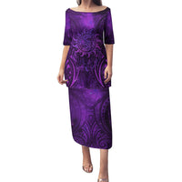 New Zealand Dream Catcher Puletasi Maori Koru Pattern Purple Version LT05 Long Dress Purple - Polynesian Pride