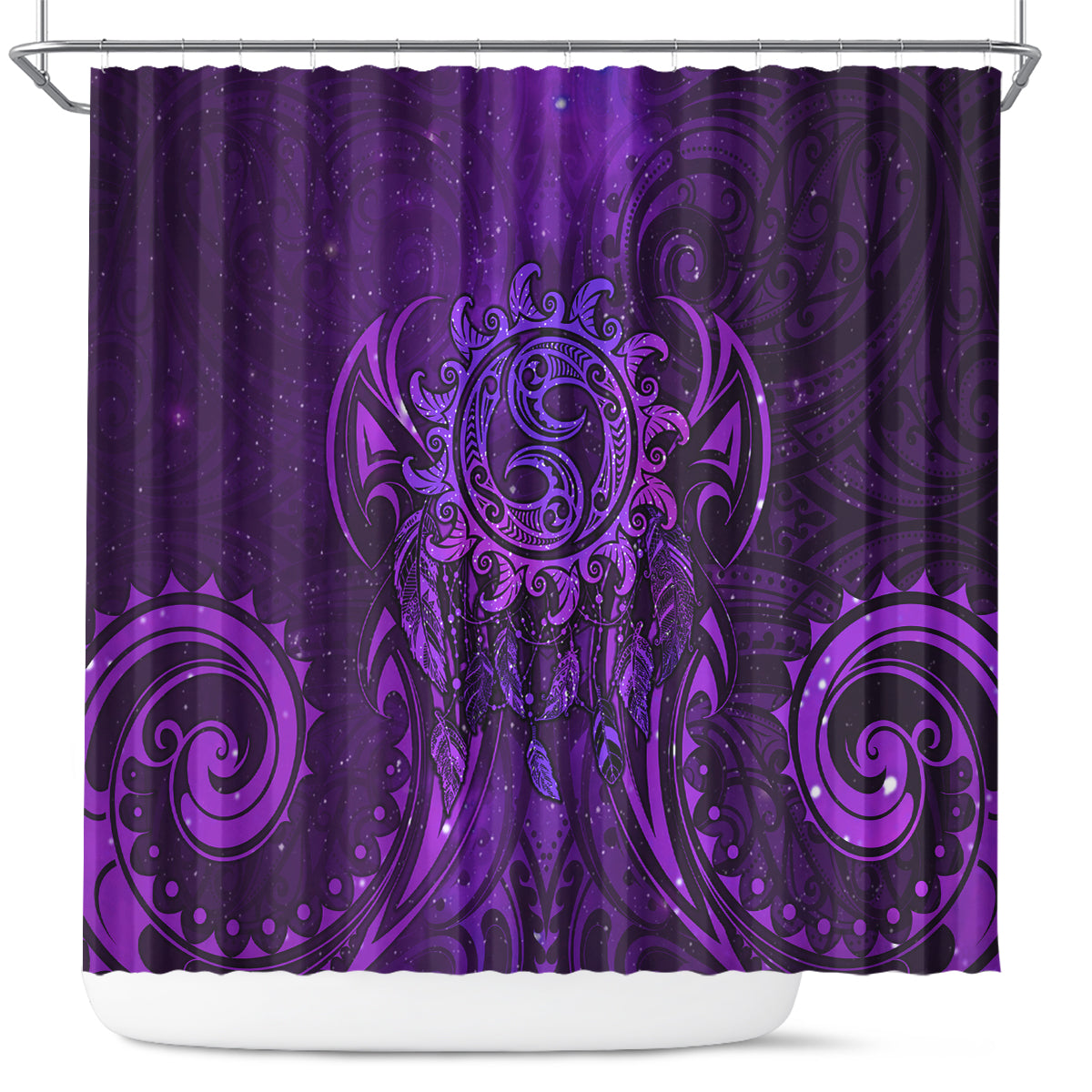 New Zealand Dream Catcher Shower Curtain Maori Koru Pattern Purple Version