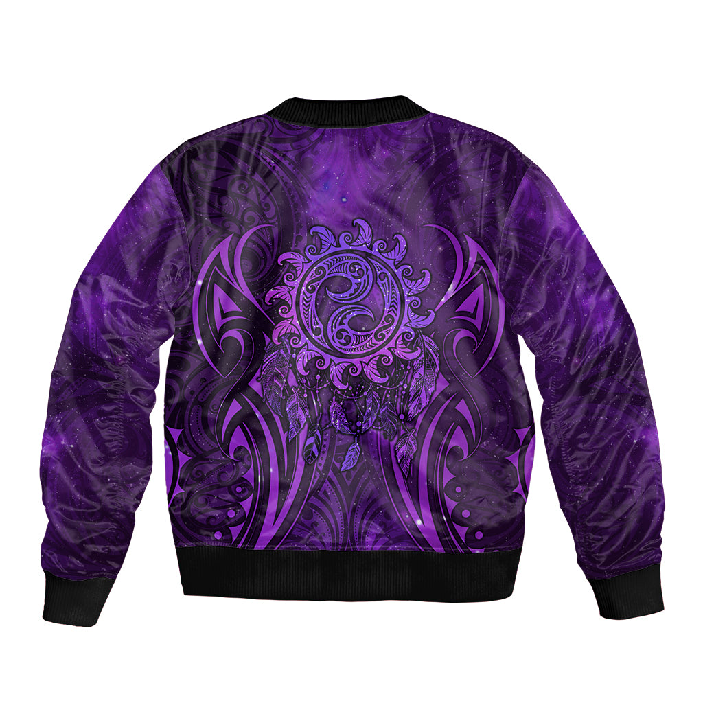 New Zealand Dream Catcher Sleeve Zip Bomber Jacket Maori Koru Pattern Purple Version LT05 - Polynesian Pride