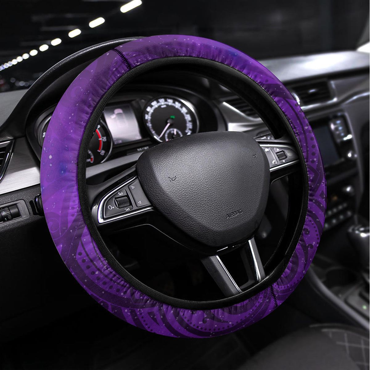New Zealand Dream Catcher Steering Wheel Cover Maori Koru Pattern Purple Version LT05 Universal Fit Purple - Polynesian Pride
