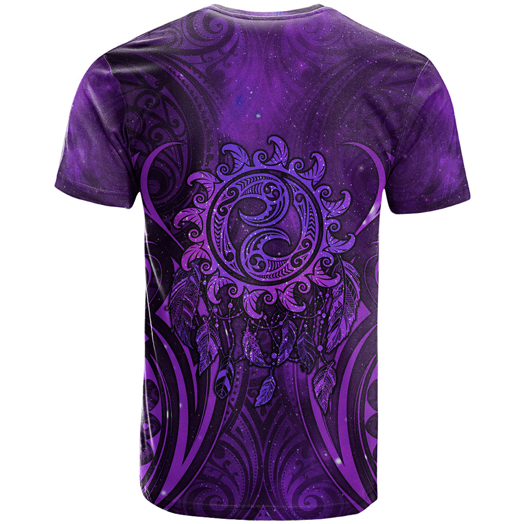 New Zealand Dream Catcher T Shirt Maori Koru Pattern Purple Version