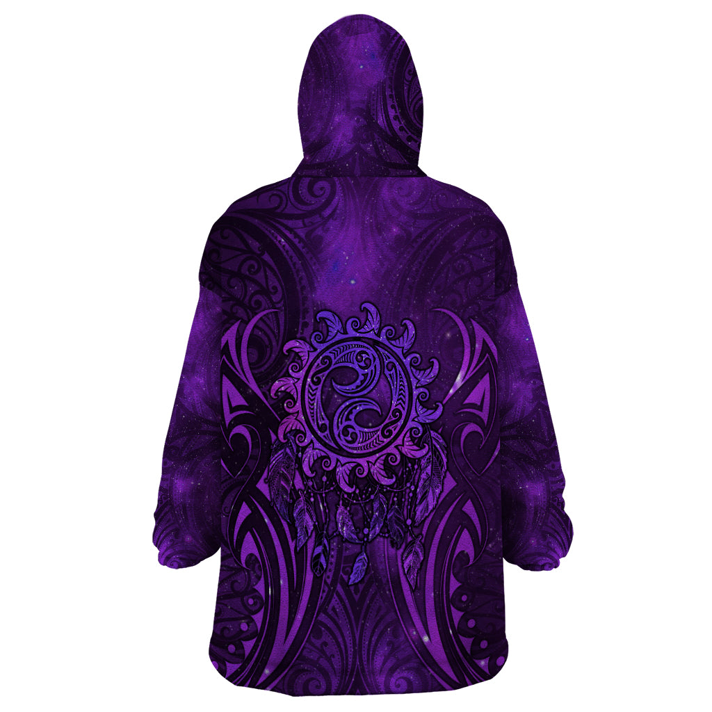 New Zealand Dream Catcher Wearable Blanket Hoodie Maori Koru Pattern Purple Version LT05 - Polynesian Pride