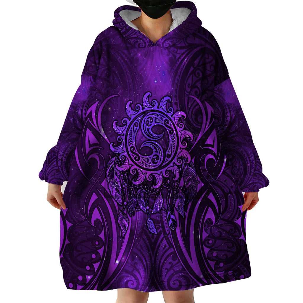 New Zealand Dream Catcher Wearable Blanket Hoodie Maori Koru Pattern Purple Version LT05 - Polynesian Pride