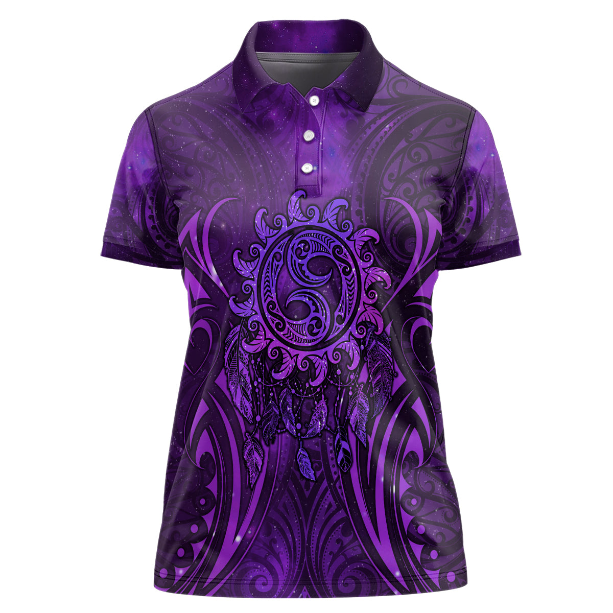 New Zealand Dream Catcher Women Polo Shirt Maori Koru Pattern Purple Version