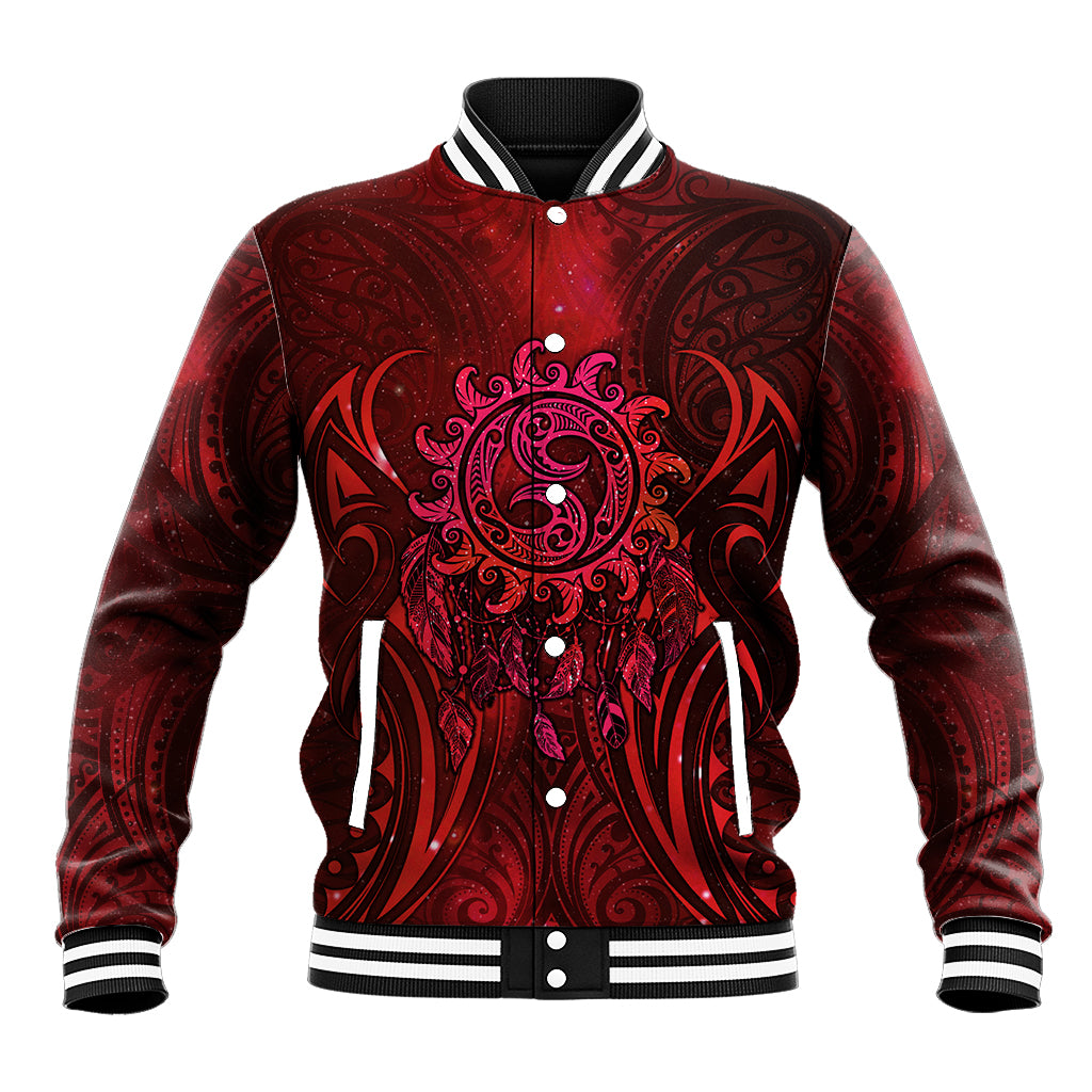 New Zealand Dream Catcher Baseball Jacket Maori Koru Pattern Red Version LT05 Unisex Red - Polynesian Pride