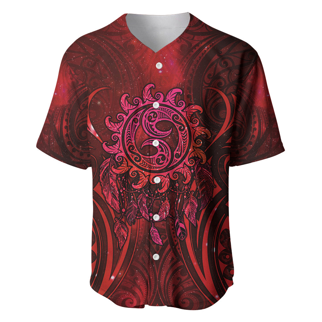 New Zealand Dream Catcher Baseball Jersey Maori Koru Pattern Red Version