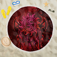 New Zealand Dream Catcher Beach Blanket Maori Koru Pattern Red Version LT05 One Size 150cm Red - Polynesian Pride