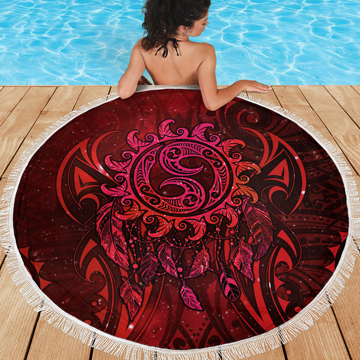 New Zealand Dream Catcher Beach Blanket Maori Koru Pattern Red Version LT05 - Polynesian Pride