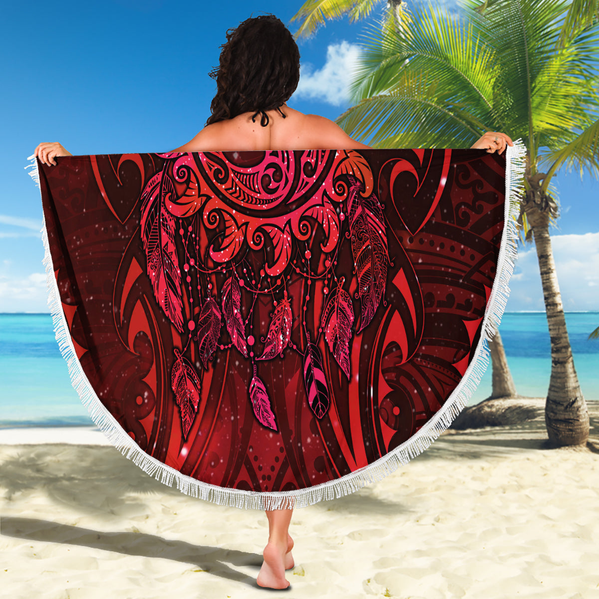 New Zealand Dream Catcher Beach Blanket Maori Koru Pattern Red Version LT05 - Polynesian Pride