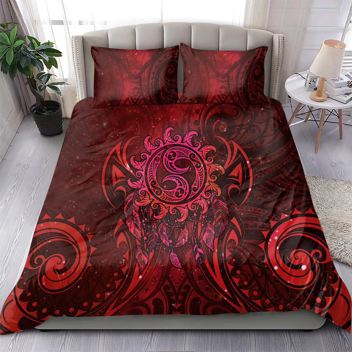 New Zealand Dream Catcher Bedding Set Maori Koru Pattern Red Version