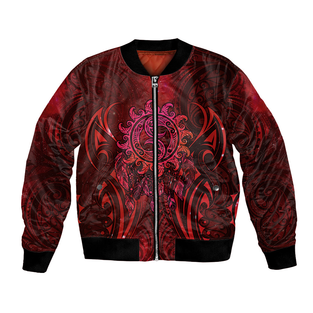 New Zealand Dream Catcher Bomber Jacket Maori Koru Pattern Red Version LT05 Unisex Red - Polynesian Pride