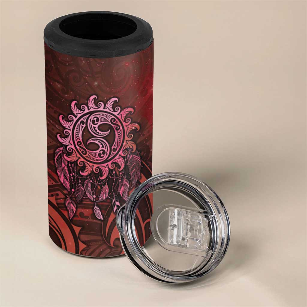 New Zealand Dream Catcher 4 in 1 Can Cooler Tumbler Maori Koru Pattern Red Version