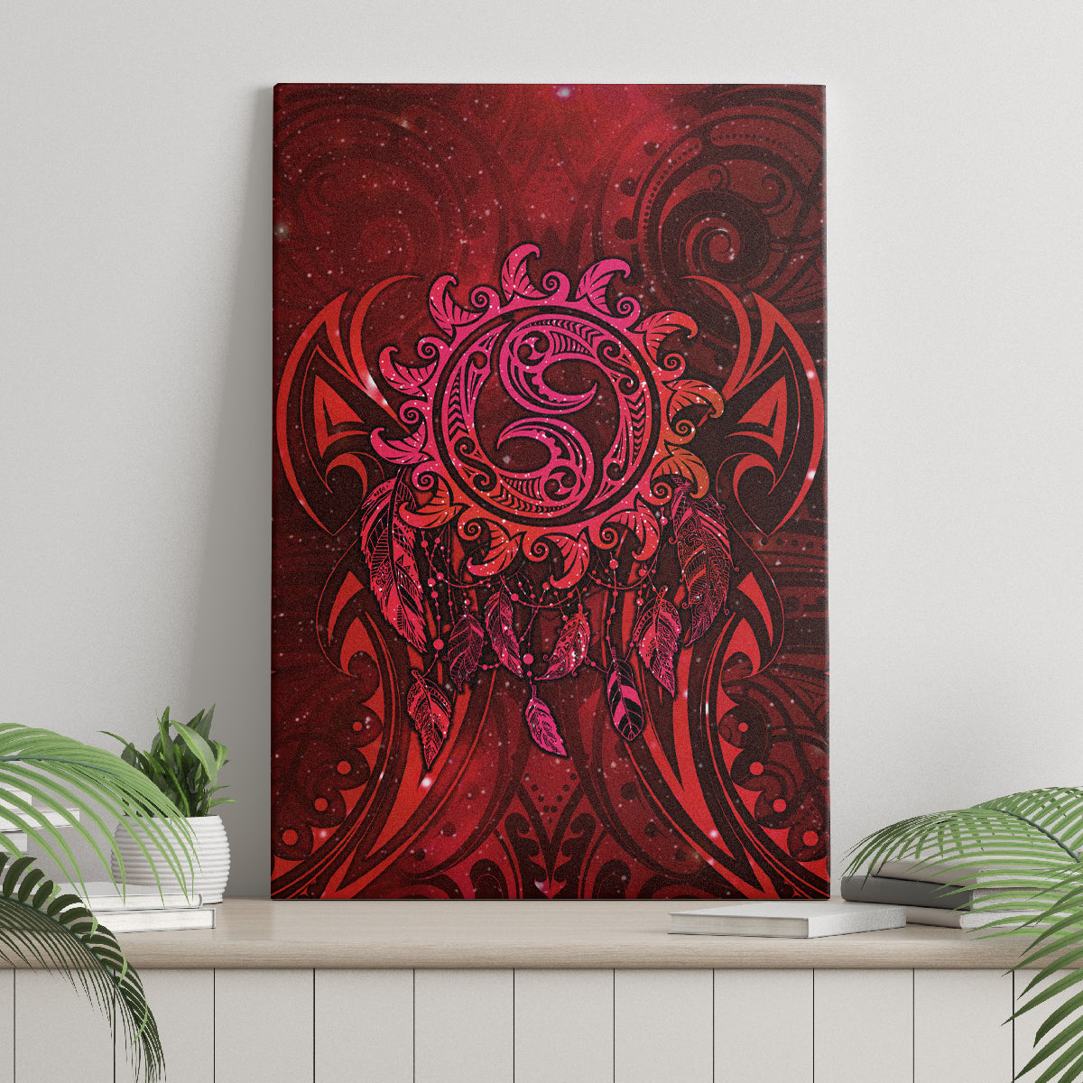 New Zealand Dream Catcher Canvas Wall Art Maori Koru Pattern Red Version LT05 - Polynesian Pride