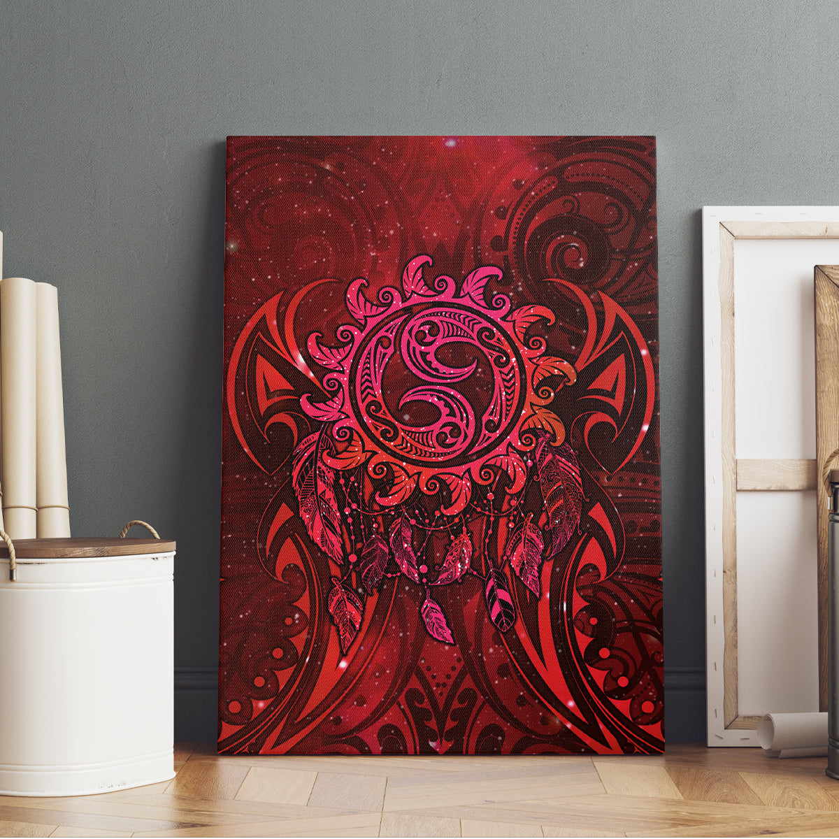 New Zealand Dream Catcher Canvas Wall Art Maori Koru Pattern Red Version LT05 - Polynesian Pride