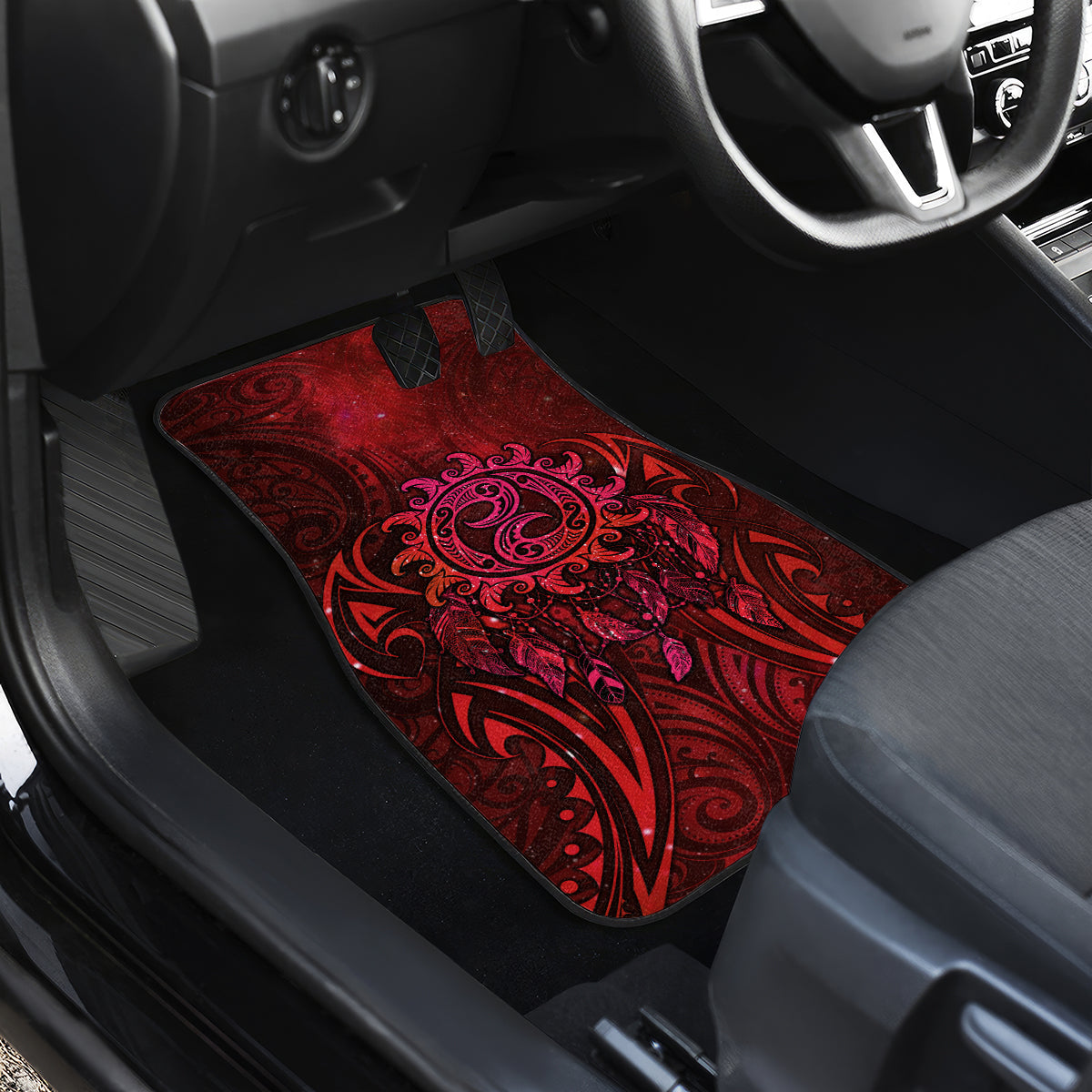 New Zealand Dream Catcher Car Mats Maori Koru Pattern Red Version LT05 - Polynesian Pride