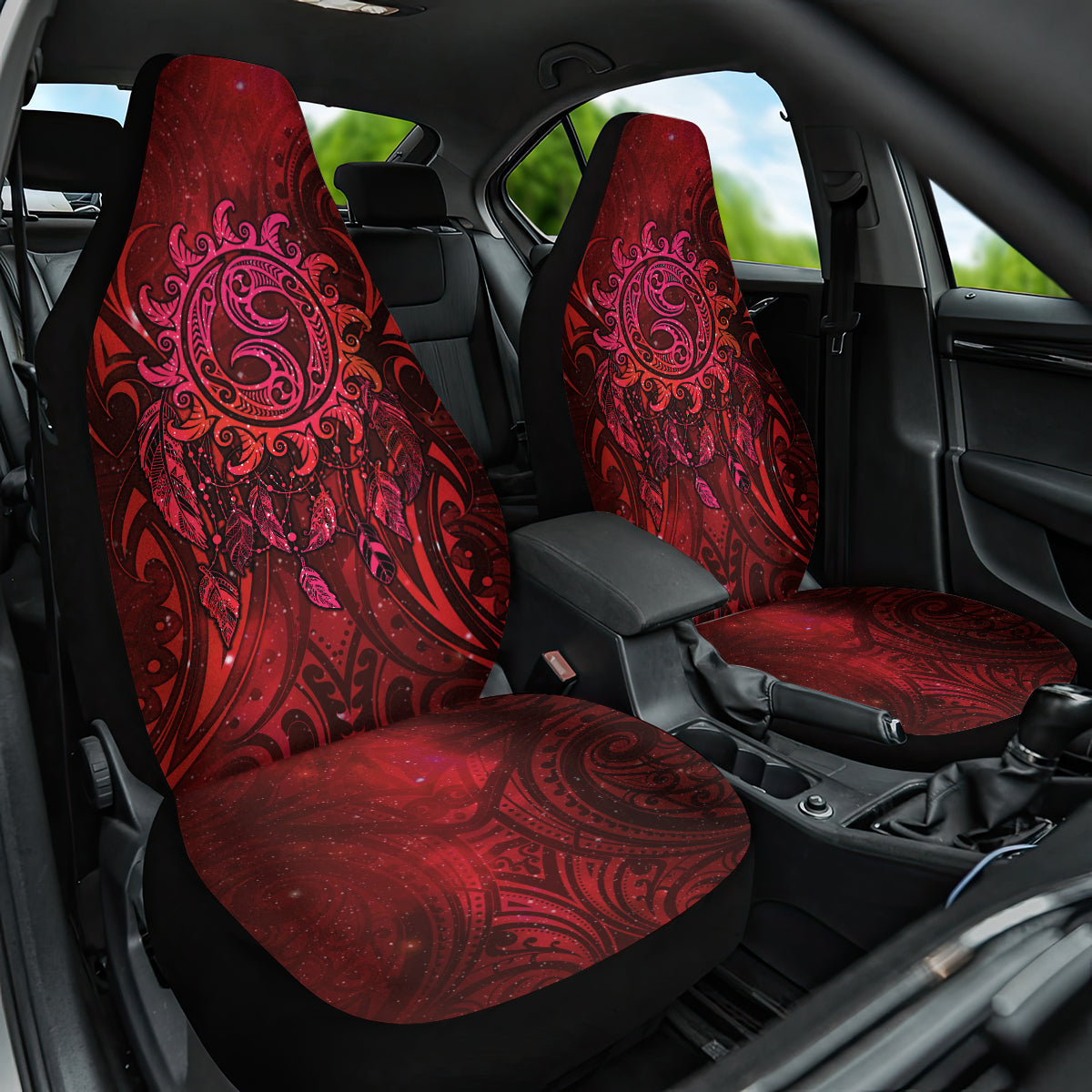 New Zealand Dream Catcher Car Seat Cover Maori Koru Pattern Red Version