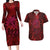 New Zealand Dream Catcher Couples Matching Long Sleeve Bodycon Dress and Hawaiian Shirt Maori Koru Pattern Red Version