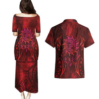 New Zealand Dream Catcher Couples Matching Puletasi and Hawaiian Shirt Maori Koru Pattern Red Version LT05 - Polynesian Pride