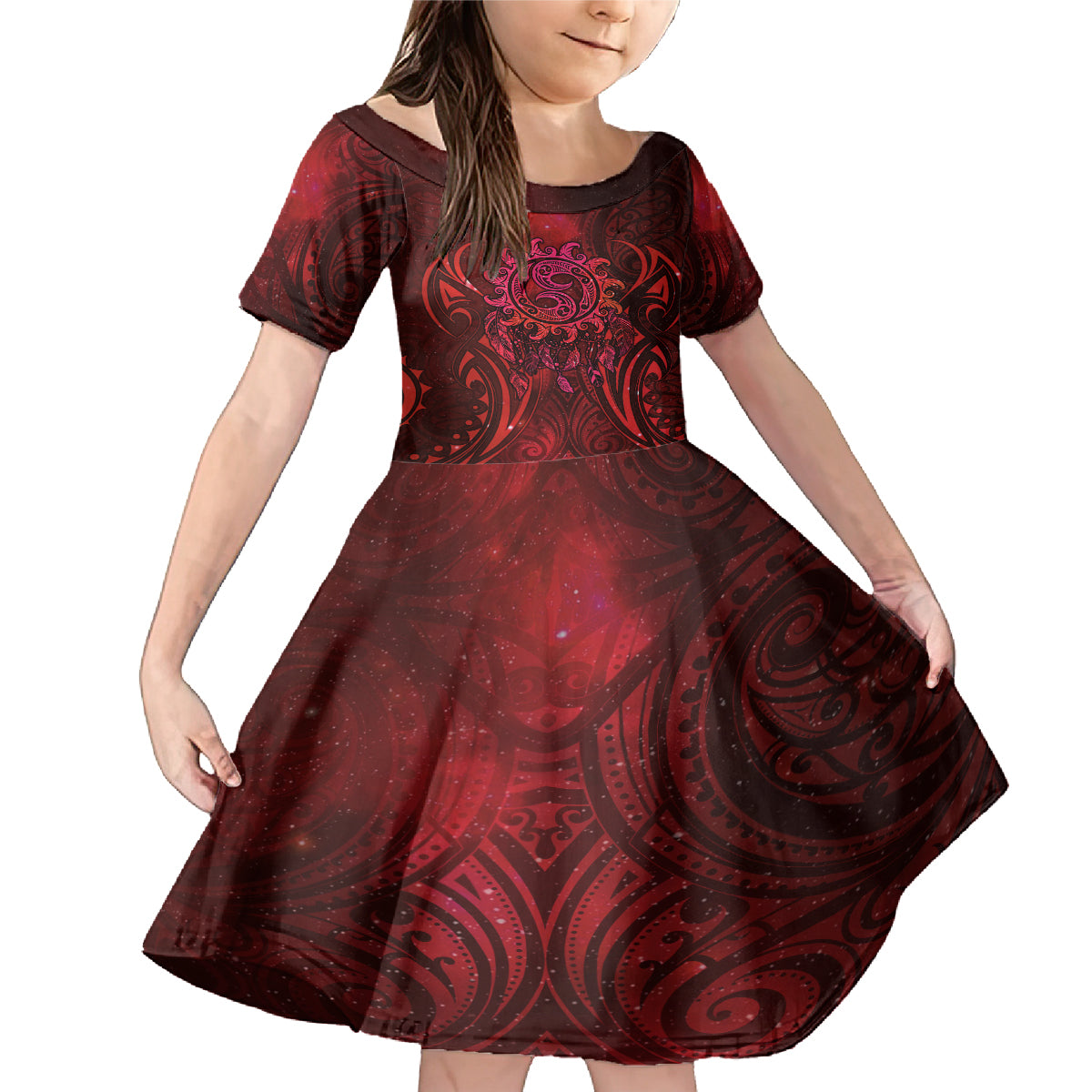 New Zealand Dream Catcher Family Matching Mermaid Dress and Hawaiian Shirt Maori Koru Pattern Red Version